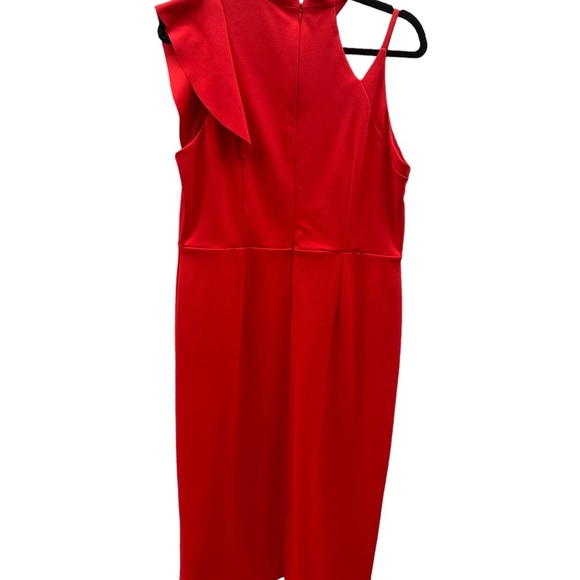 Topshop Red Orange Ruffle Cocktail Midi Sleeveless Dress 12 - Picture 9 of 15